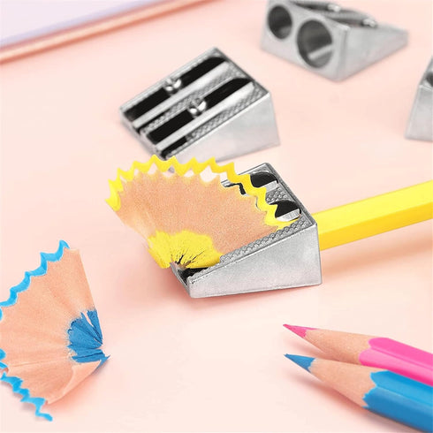 Mimalexin 12PCS 2-Hole Metal Pencil Sharpeners, Small Sharpener for Colored Pencils Crayons, Manual Pencil Sharpener