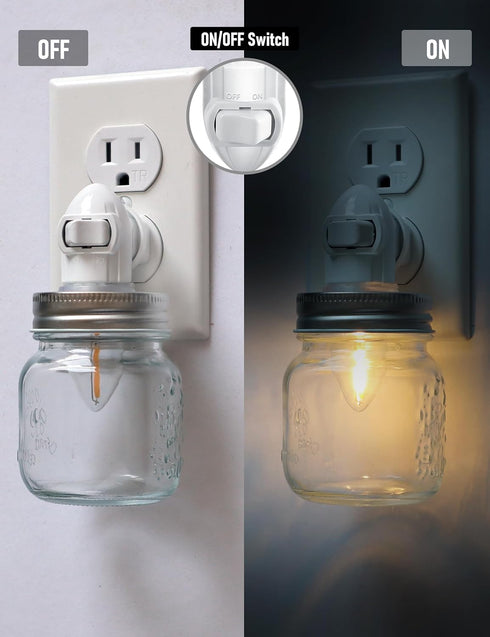 2-Pack 0.5W Vintage Mason Jar Plug in Night Light with On Off Switch, LED Night Lights Plug into Wall Socket, Farmhouse