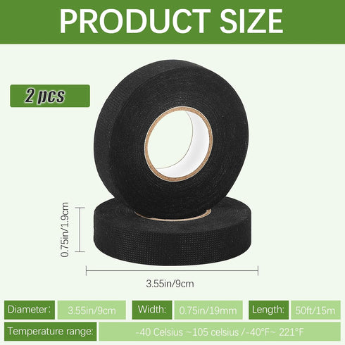 2 Tape,3/4 Inch 50FT Rolls Fabric Electrical x Wire Loom Tape, High Temp Wire Cable Loom Self Adhesive Fabric Tape