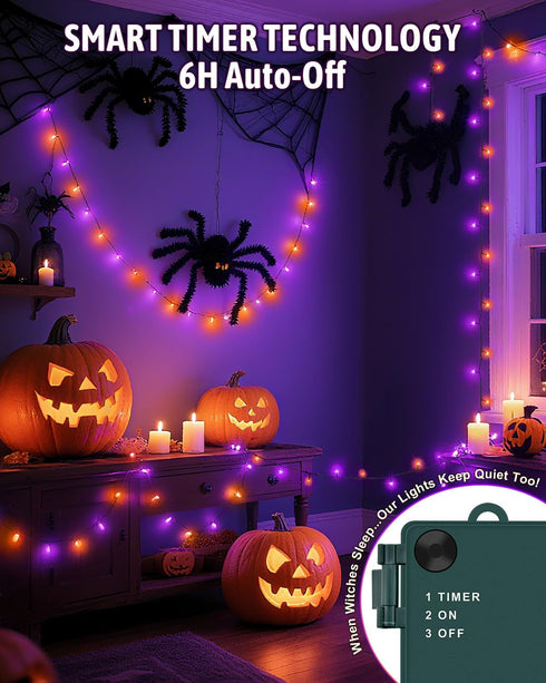 Kelumi 9.8ft 30 Halloween String Lights Battery Operated, Orange and Purple Fairy Lights with Timer Waterproof LED