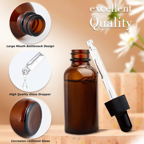 4 Pcs 1oz+2oz Amber Glass Dropper Bottle,Tincture Bottles with Eye Droppers,Leakproof Essential Oils Bottles,with 1 Stainless Steel Funnels by LXLOVESM
