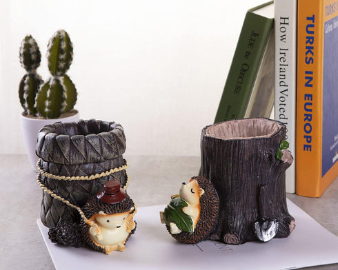 Desk Pen Toothbrush Pencil Pot Holder, Cute Resin Hedgehog Holder, Desktop Organizer Container for Office Desk