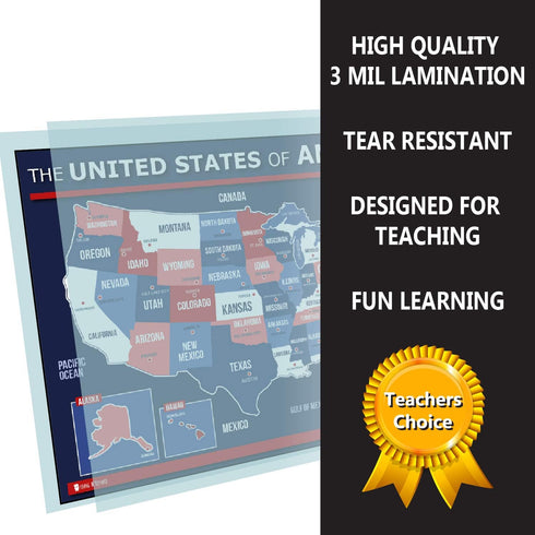 USA Charts 4 Pack LAMINATED Posters - US Money, Pledge of Allegiance, All US Presidents with Joe Biden, and US Map