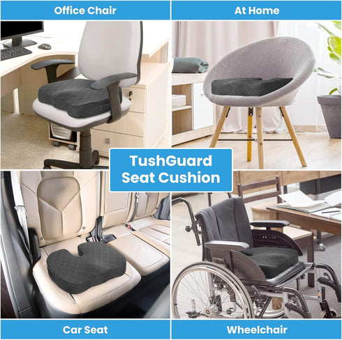 TushGuard Seat Cushion - for Office Chair, Car Seat, Airplane, Bleacher - Sciatica & Coccyx Pain Relief Desk Chair