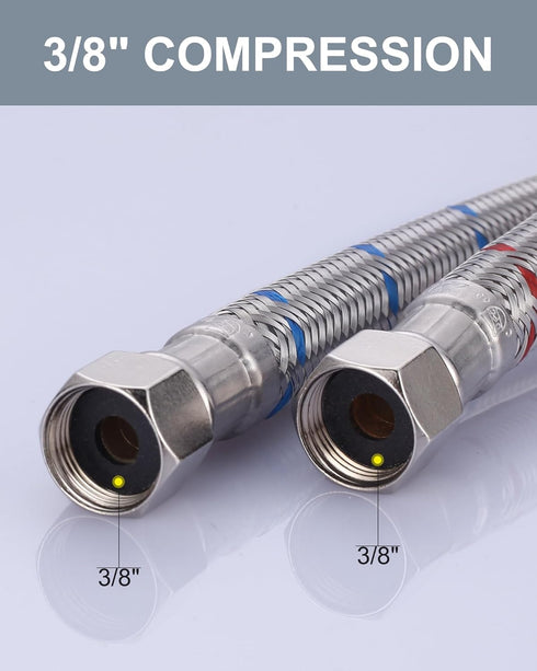 ALEASHA 20 Inch Stainless Steel Faucet Supply Lines, 3/8" x 3/8" FIP Connector, 2Pcs
