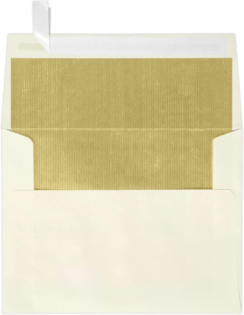 LUXPaper A2 Foil Lined Invitation Envelopes | Peel & Press | Natural w/Gold LUX Lining | 50 Qty