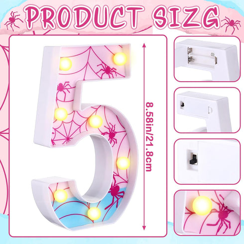 Leinuosen 5) Spider LED Number Lights Birthday Party Decoration Pink Spider Light up Numbers Women Birthday Supplies