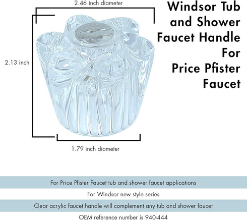 1 Piece Bathtub and Shower Petal Faucet Knob Replacement Trim Kit with 3 Piece Button Set, Clear Acrylic