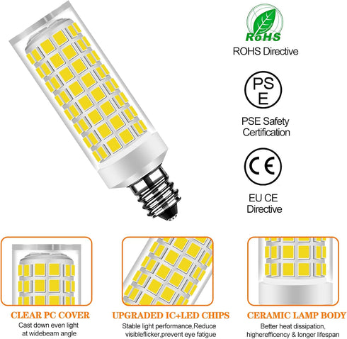 E11 5W Bulb 50W AC110-130V 75t4q/ev/mc T4 /T3 e11 Non-dimmable 500LM (6000K 2PACK) led Equivalent Halogen Replacement