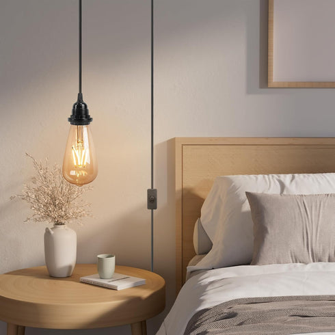 Filltown 15Ft 2 Pack, E26/E27 Plug in Pendant Light Hanging Lights with Plug in Cord, Socket Hanging Lamp Light Cord