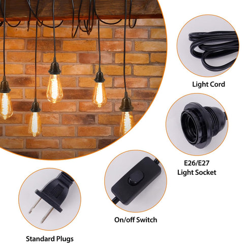 Filltown 15Ft 2 Pack, E26/E27 Plug in Pendant Light Hanging Lights with Plug in Cord, Socket Hanging Lamp Light Cord