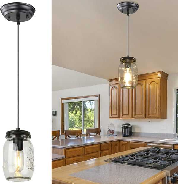 Glass Mason Jar Light Fixtures, 1-Light Kitchen Island Lighting, Farmhouse Pendant Lights