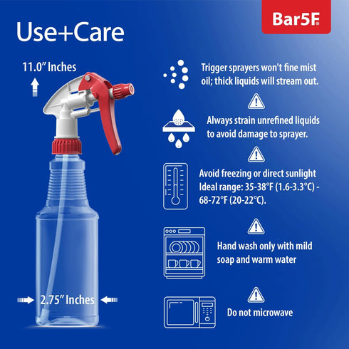 Bar5F 16-Ounce 2-Pack Empty Plastic Spray Bottles BPA-Free Food Grade Crystal Clear M-Series Fully Adjustable Sprayer