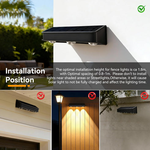 3-Lens 3-Colors 4Pack Solar Fence Lights Wall Lights Outdoor Waterproof Solar Garden Lights Color Changing Solar