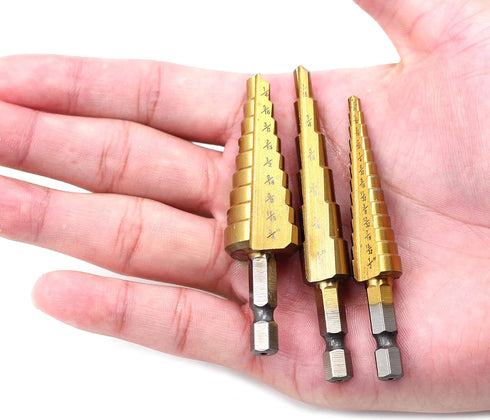 1/4" Hex Shank Titanium Coated HSS 4241 Uni Bit Multi-Size Step Drill Bit Set, 3 Pics for Quick Hole Drilling