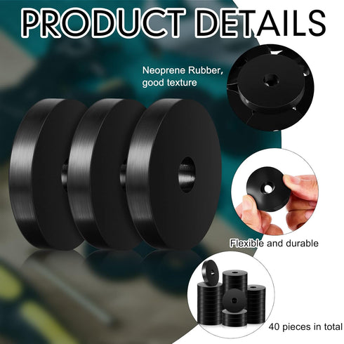 40 Pcs Rubber Spacer Flat Bushings, 1 1/2 Inch OD x 3/8 Inch ID x 1/4 Inch Thickness Neoprene Washers for Screws