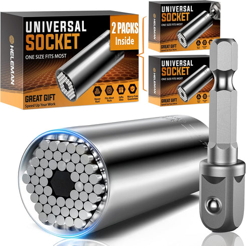 Super Universal Socket Tool Gifts for Men, 2 Pack Christmas Stocking Stuffers with Power Drill Adapter (7-19 MM)