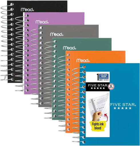 Five Star Spiral Notebooks, 6 Pack, Fat Lil' Pocket Notebooks, College Ruled, 3-1/2" x 5-1/2", 200 Sheets, Assorted