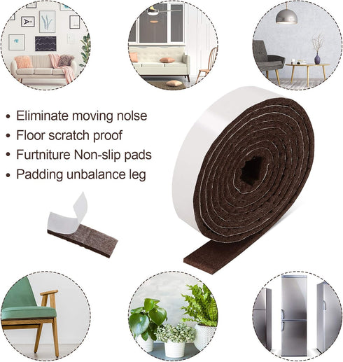 Zonon 4 Rolls 1/2 x 240 Inch Felt Strips with Adhesive Backing, Heavy Duty Polyester for Protecting Furniture and DIY