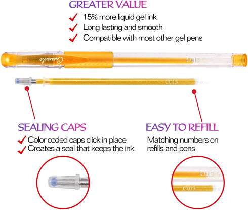 Glitter Gel Pens for Adult Coloring Books, 96 Pack Artist Gel Pens with 50% More Ink for Drawing and Crafts