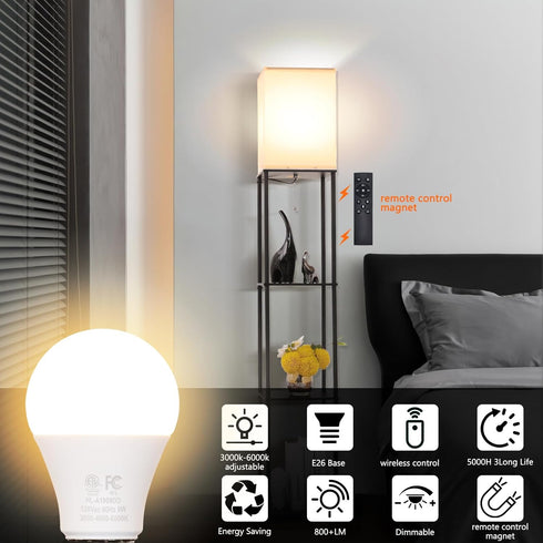 A19 Bulbs, 800LM 9W, 60W Bulbs, Dimmable Bulb 3000K-6000K, E26 80+,2.4GHz, 25,000 (9W-1 Remote-3 Bulb) Gupuzm LED