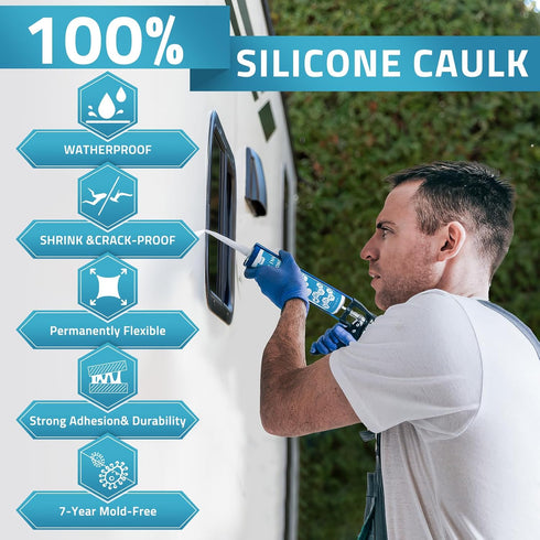PAULINN Clear Silicone Sealant, 100% Waterproof Adhesive Caulk for Home, RV, Marine, 10.2 Oz, 1 Pack