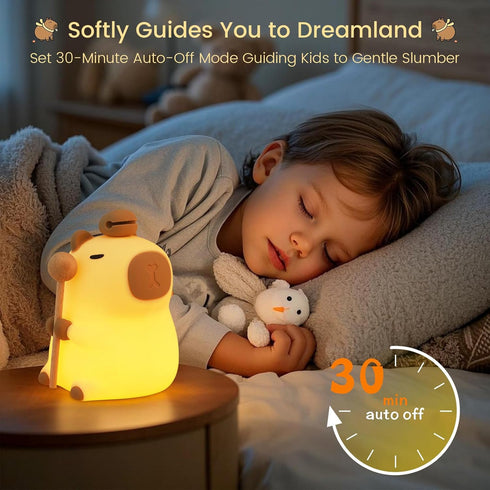 7-Color 3-Level Dimmable, 30Min 100% Capybara Night Light, Nursery Lamp, RGB & Warm Tap Control, Timer, Safe &Soft