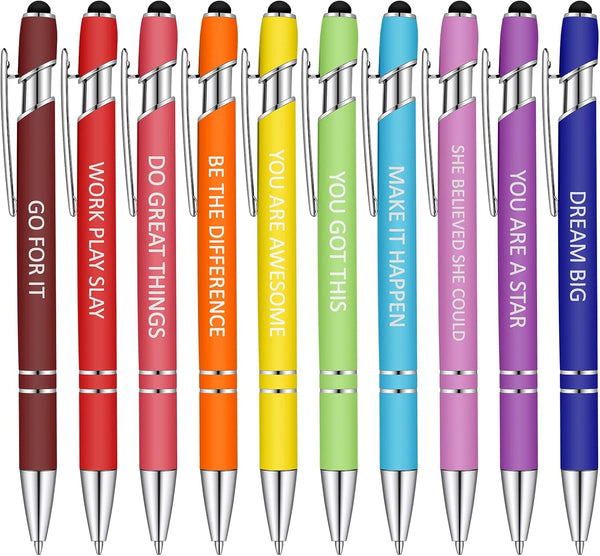 Office Pens Funny Inspirational Quotes Ballpoint Pen Metal Motivational Macaron Touch Stylus Pens (10 Pieces)