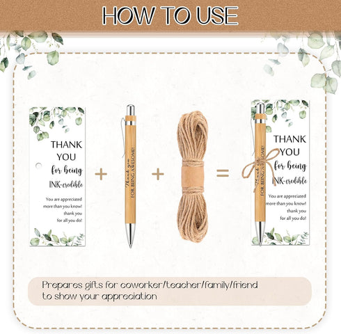 Fulmoon 60 Set Employee Appreciation Gifts with Bamboo Pens and Thank You Bookmark Cards