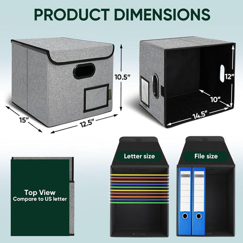 BALEINE File Organizer Box with Lid, Collapsible File Folder Organizer with Plastic Slide for Office Document Storage