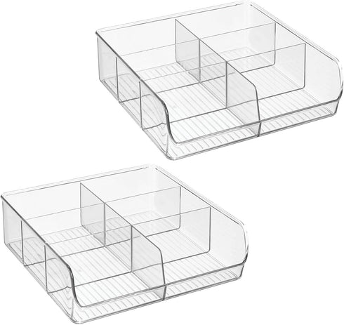 6 Closets, 2 Pack mDesign Plastic Home Office Wide Bin Organizer with Compartments for Cabinets, Drawers, Desks
