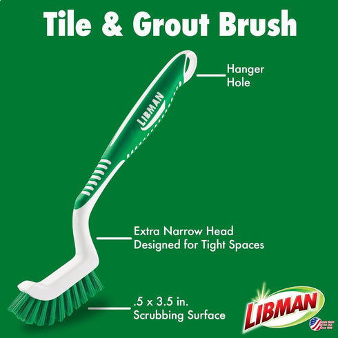 Libman Scrub Brush Kit Three Durable Brushes for Grout, Tile, Bathroom, Kitchen, Family Made in the USA