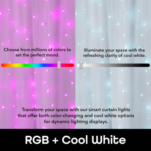 6.6ft. 5ft. Programmable Geeni Smart Cascading Curtain Color String Lights - x Multicolor LED Strand for House, Party