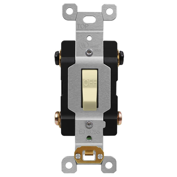 ENERLITES 30 Amp Double-Pole Toggle Light Switch, 30A 120/277V, Self-Grounding, Industrial Grade, UL Listed, Ivory
