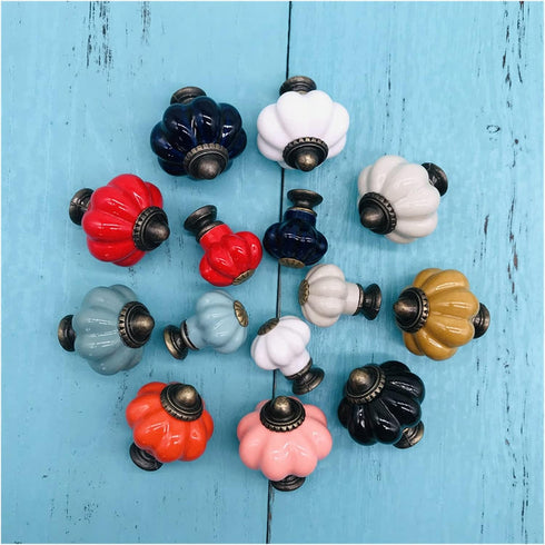 MANHONG 34mm Modern Decorative Hardware Door Handle European Style Cabinet Knob Retro Kitchen Zinc Alloy Pumpkin Drawer