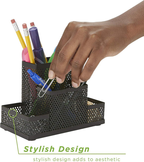 Mind Reader EMPORG2-BLK, Black - 2 Piece Cup, Pen, Pencil, Paperclip Holder, Office Supplies Storage Organizer