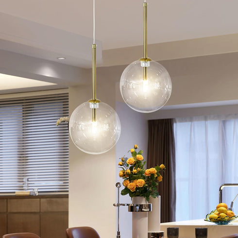 6" 1-Light Mini Glass Bubble Chandelier Light Fixture Gold, Clear Globe Glass Pendant Lighting Ball Chandeliers