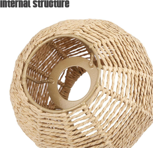 5.5x5.9 Inch, Cabilock Woven Lamp Shade with Metal Frame, Boho Round Small Lampshade Replacement, Woven Light Shade