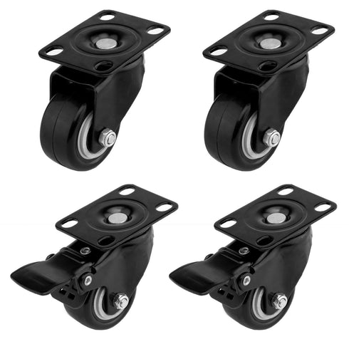 4 PCS 1.5 Inch Heavy Duty Caster Wheels, Polyurethane PU Rubber Swivel Casters, 400lb Capacity, Black