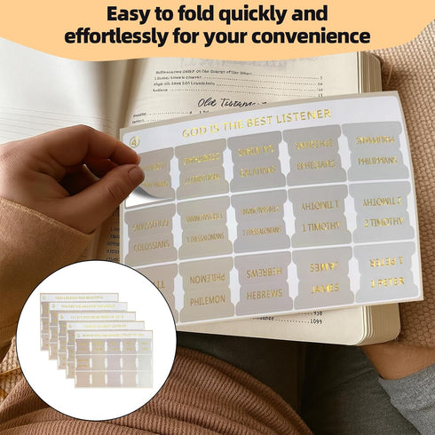 Nouiseuns Tabs for Bible Laminated Bible Tabs for Easy Navigation, Neutral Bible Tabs with Gold Lettering, Bible Index