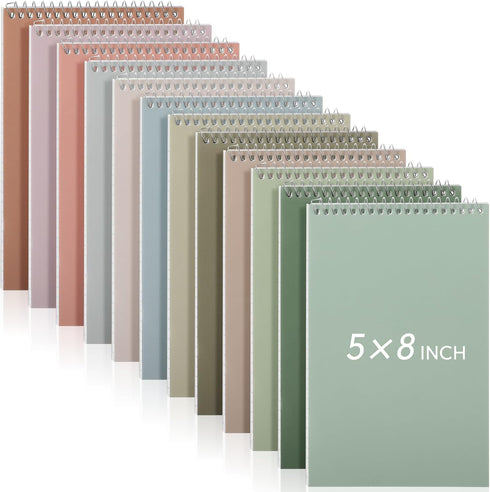 Fuutreo 12 Pcs Top Bound Spiral Notebooks, Durable College Ruled White Paper, Multicolor Covers for Office