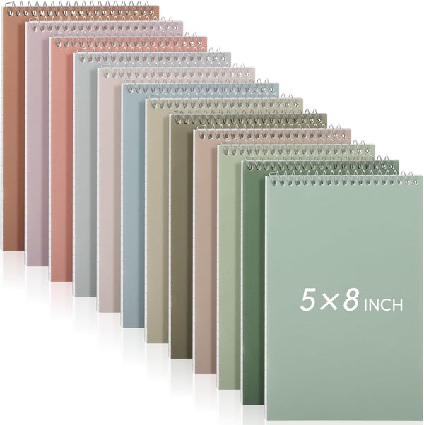 Fuutreo 12 Pcs Top Bound Spiral Notebooks, Durable College Ruled White Paper, Multicolor Covers for Office
