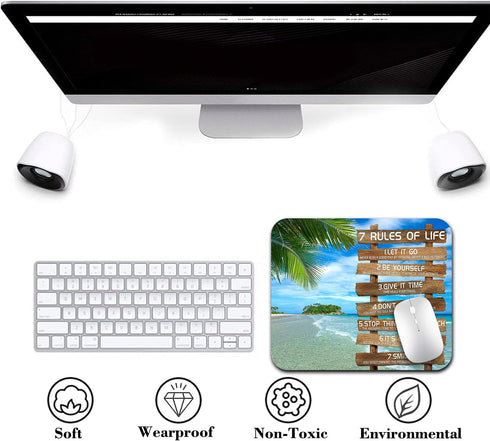 7AN.M 9.5"x 7.9" 7 Anti-Slip Office/Gaming Mouse Pad - Rules of Life Inspirational Quote Tropical Palm Beach Scene
