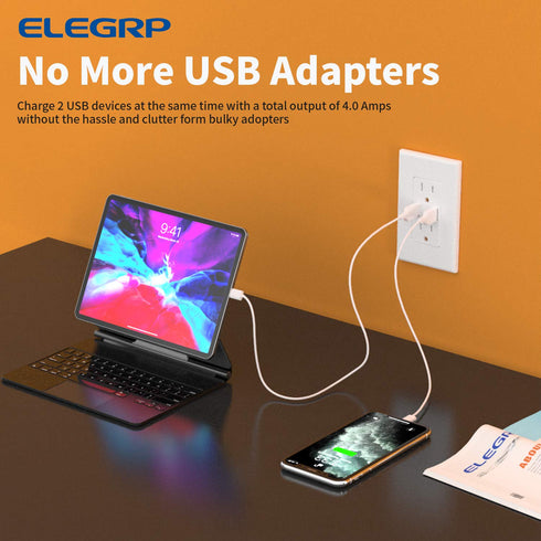 ELEGRP USB Wall Outlet Receptacle, 15 Amp Duplex Tamper Resistant, Dual 4.0 A USB Ports, Glossy White
