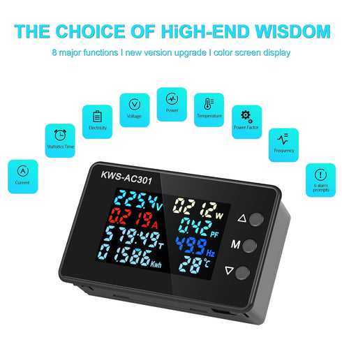 AC Voltmeter Ammeter - AC 50-300V 0-100A Digital Multimeter with Closed Current Transformer, 8 In 1