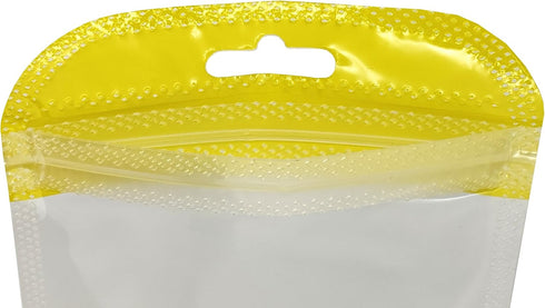 (100, 6.30 inch 9.45 inch) Clear Window Half Yellow Plastic Resealable Bags with Butterfly Hang Hole for Jewelry