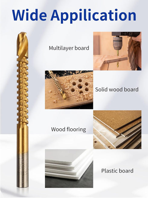 Rocaris 8 Pack HSS Twist Drill Bits, Titanium Coated 3-10mm Serrated Side Cutting Tools for Wood Plastic Metal Holes