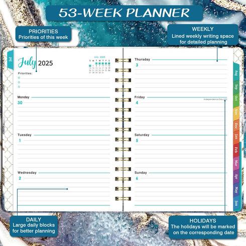 Planner 2025-2026 - Academic Weekly and Monthly Calendar from July 2025 to June 2026, 6.4'' x 8.5'' with Inner Pocket