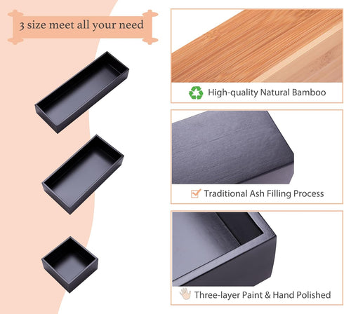 Bamboo Drawer Organizer Box, Black Office Organizer Boxes, 12"*4" for Home and Office Storage