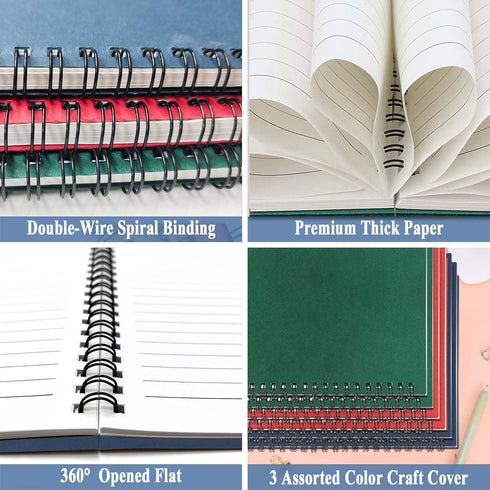 GINMLYDA 6 Pack Small Spiral Notebook A5, 8.25x5.5”, 120 Lined Pages Wide Ruled Bulk Blank Kraft Cover Journal